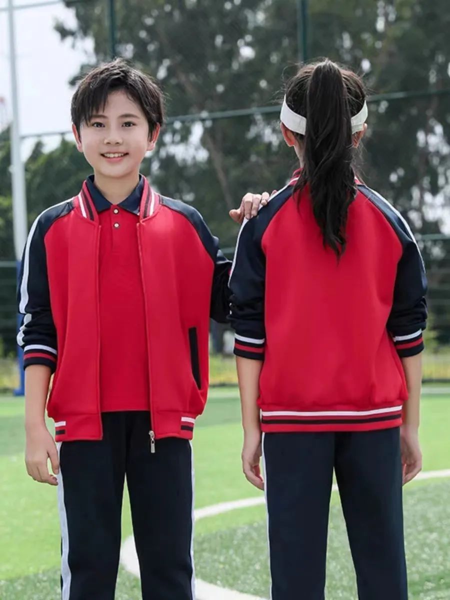 小學(xué)運(yùn)動(dòng)校服春秋款紅黑陪色